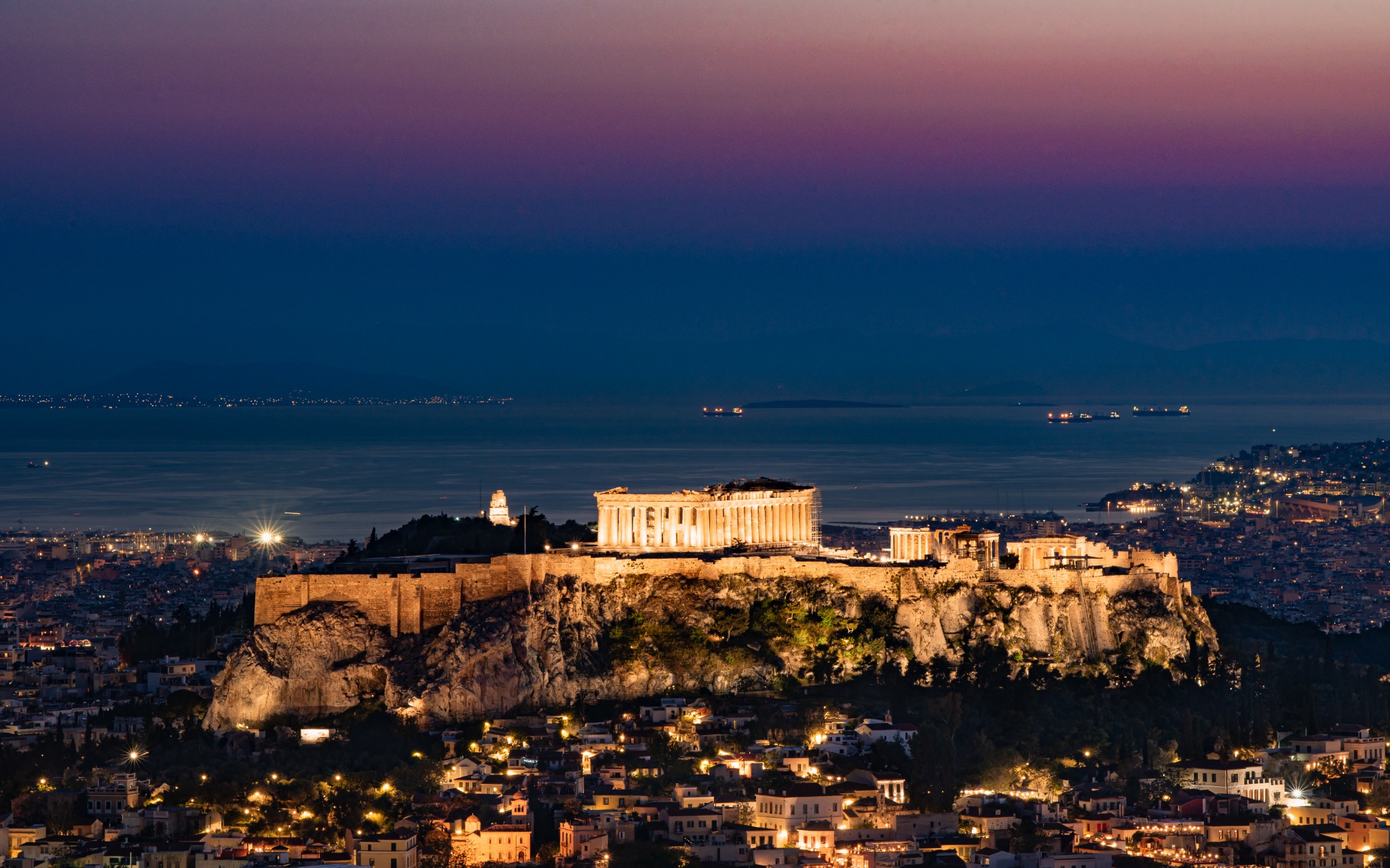 Close-up of Parthenon lit at night Athens private trip